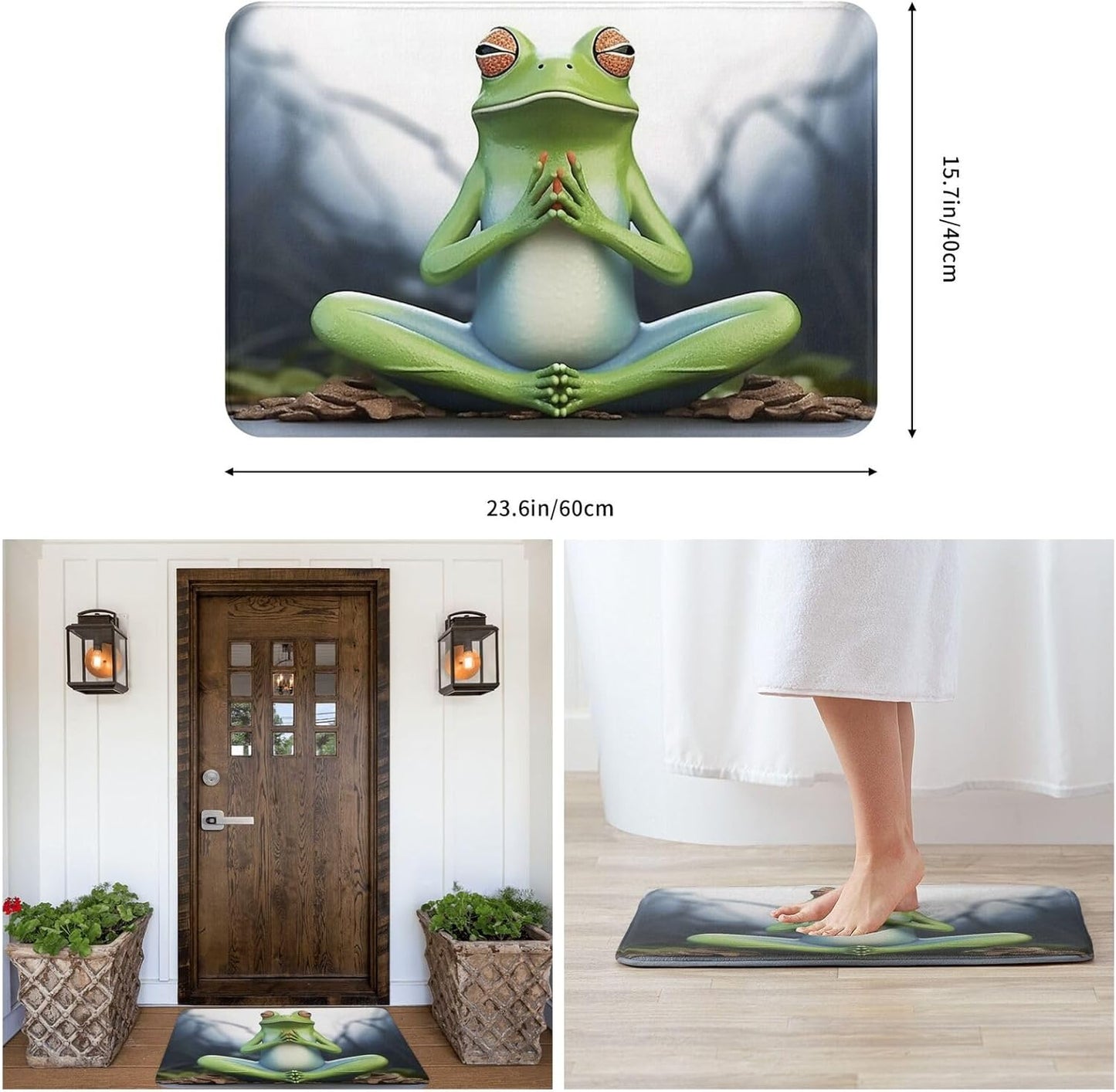 Outdoor Indoor Entrance Door Mat, Non-Slip Washable Welcome Mat Low Profile Floor Mat, Absorbent Flannel Bath Mats, Funny Yoga Frog Doormat for Entryway Rug 16 x 24 Inch