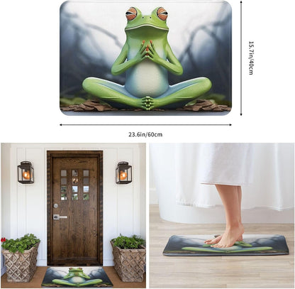 Outdoor Indoor Entrance Door Mat, Non-Slip Washable Welcome Mat Low Profile Floor Mat, Absorbent Flannel Bath Mats, Funny Yoga Frog Doormat for Entryway Rug 16 x 24 Inch
