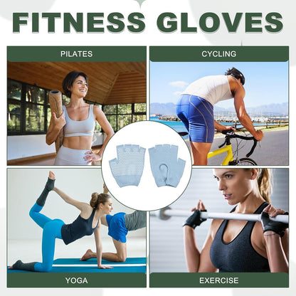 Yoga Gloves, Non Slip Fingerless Pilates Gloves Breathable Exercise Workout Mittens