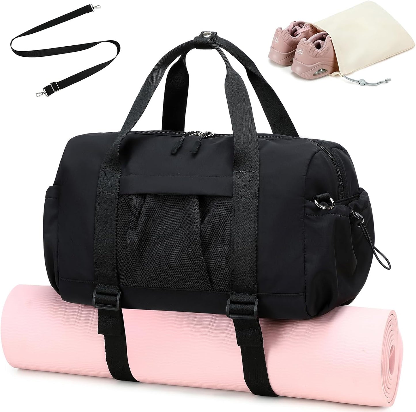 LEDAOU Small Gym Bag for Women, Mini Duffle Bag with Yoga Mat Holder Lightweight Carry On Sports Bag with Separate Shoe Pocket and Wet Pocket Duffel Bags Dance Yoga Workout Bag (Pink)