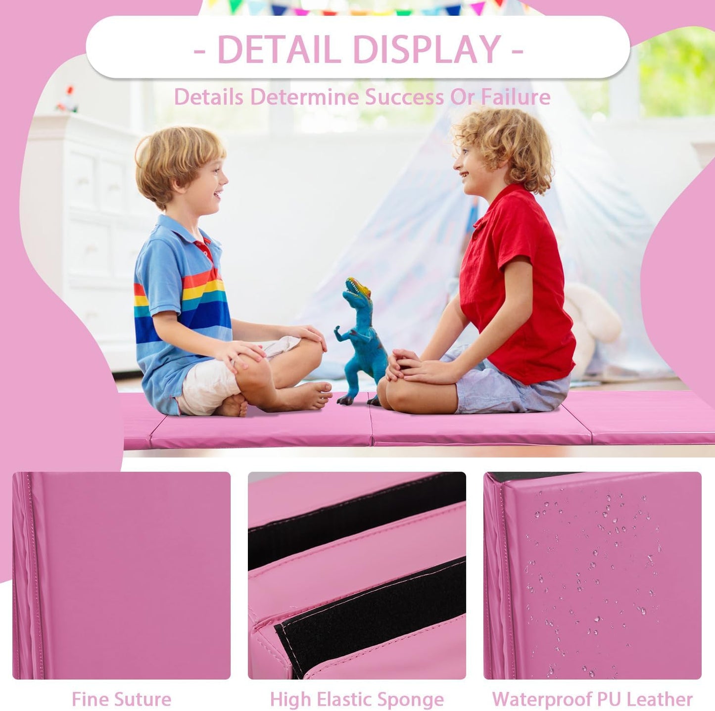 Gymnastics Mat for Tumbling, Folding Tumbling Mat Exercise Mat Gym Mat Tumbling Mats for Kids, Adults, PU Leather Yoga Mat with Carrying Handles
