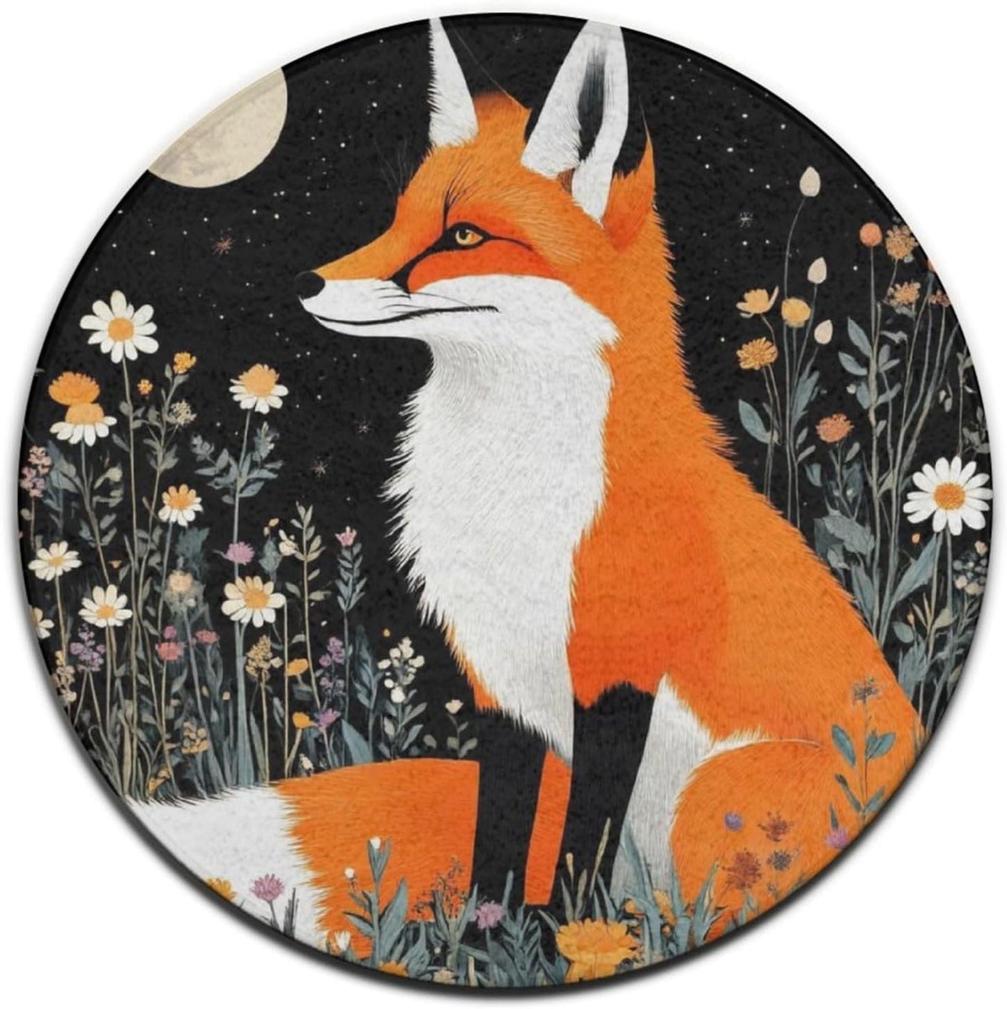Large Home Decor Mat, Soft Round Yoga Carpet, Non Slip Machine Washable Home Office Circle Rug Gothic Witchy Sun Moon Mushroom Moth