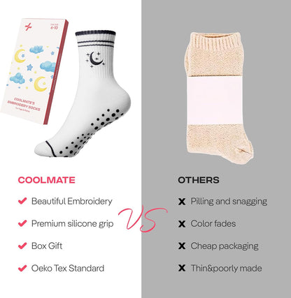 COOLMATE Pilates Socks with Grips for Women, Yoga Socks, Crew Non Slip Women for Barre, Pilates Gifts for Women - Colors A