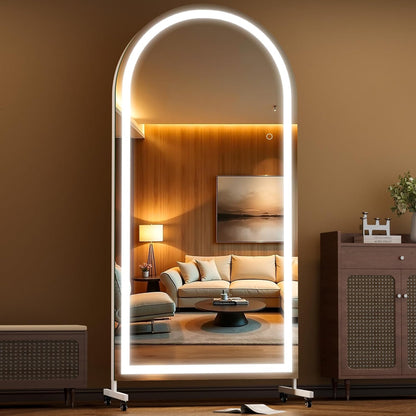Hasipu 71" x 28" Arched Rolling Home Gym Mirror with Wheels, 360° Swivel Body Mirror with HD Tempered Glass, Large Floor Mirror for Yoga Room, Dance Studio, Bedroom & Home Gym