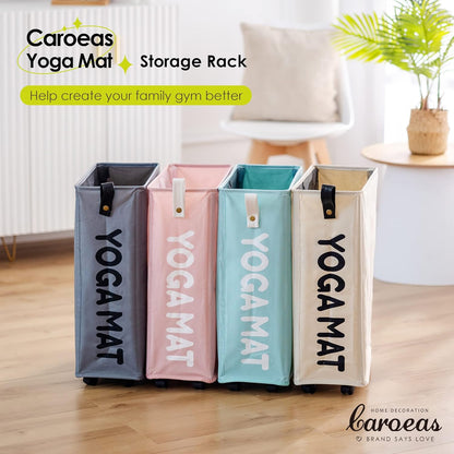 Caroeas Yoga Mat Storage Rack, Yoga Mat Holder Accessories, Home Gym Equipment Storage Yoga Mats, Women Men Workout Equipment Organization with Wheels