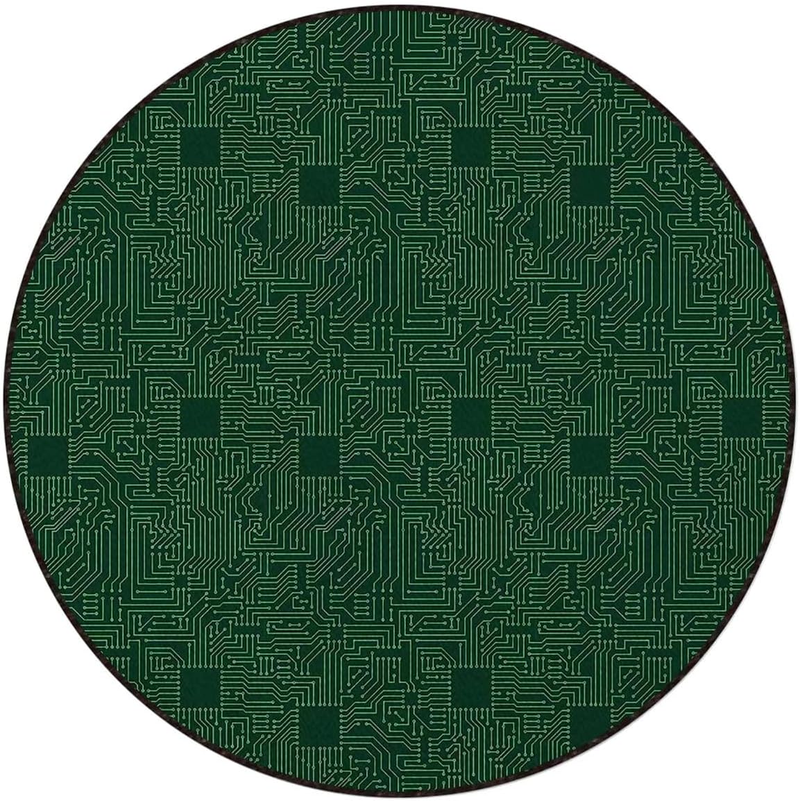Emerald Fern Green Round Area Rugs,Indoor Throw Runner Circle Rug Entryway Doormat Floor Carpet Pad Yoga Mat for Bedroom Living Room Circuit Board Diagram Diameter 39.4 in