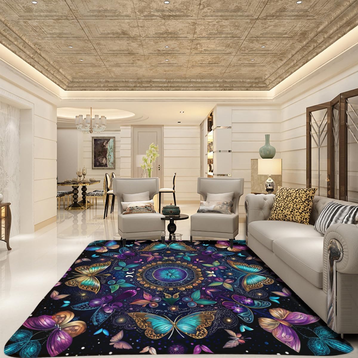 Butterfly Carpet Area Rug - Lovely Butterflies Printed Carpets for Kids Butterfly Theme Living Room Indoor Bedroom Decor Soft Polyester Yoga Mat 2'x3'