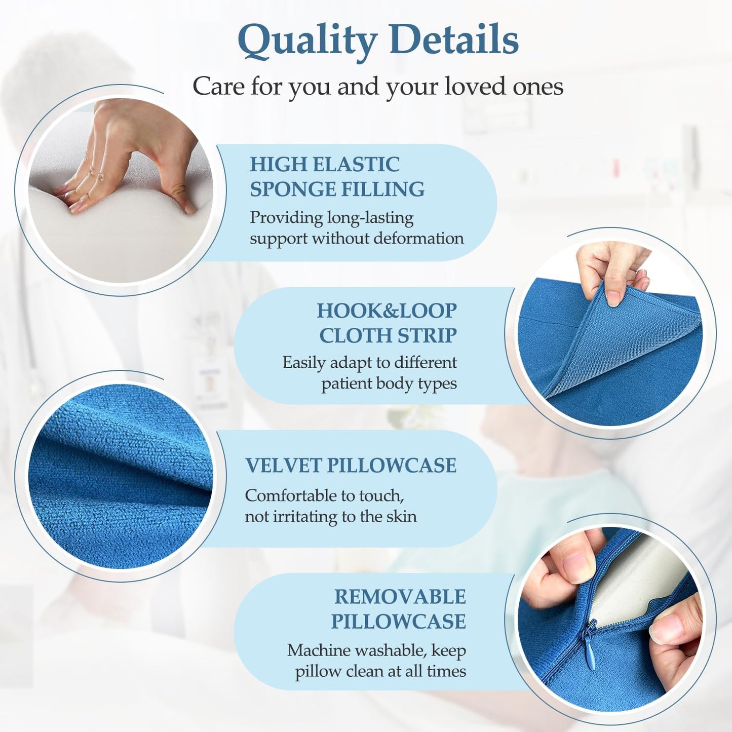 Bed Wedge Pillow For Sleeping Seniors Post Surgery Incline Pillow Bedsore Pressure Relief Cushions For Butt Lifting Patient Turning Triangle Foam Wedges For Bed Positioning Body Back Support (Blue)