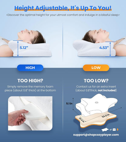 Ultra Pain Relief Cooling Pillow for Neck Support, Adjustable Cervical Pillow Cozy Sleeping, Odorless Ergonomic Contour Memory Foam Pillows, Orthopedic Bed Pillow for Side Back Stomach Sleeper