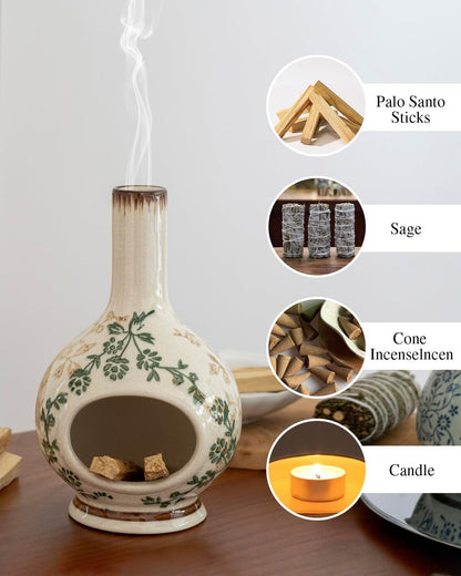 Handmade Ceramic Incense Holder，Stick & Backflow - Sage Holder for Burning ，Meditation Accessories，Easily Grab All Incense Ash (Green and Beige)
