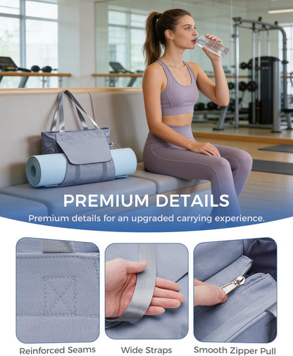 sportsnew Gym Bag for Women, 19L Yoga Mat Bag with Shoe Compartment & Wet Dry Pocket, Gym Tote Bag with Hook-and-loop Yoga Mat Holder, Quick Access Storage, for Workout Travel Pilates Dance