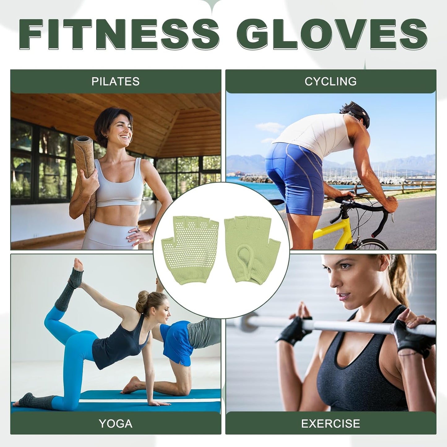 Yoga Gloves, Non Slip Fingerless Pilates Gloves Breathable Exercise Workout Mittens