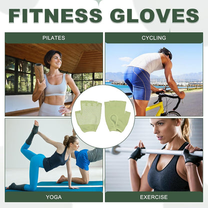 Yoga Gloves, Non Slip Fingerless Pilates Gloves Breathable Exercise Workout Mittens