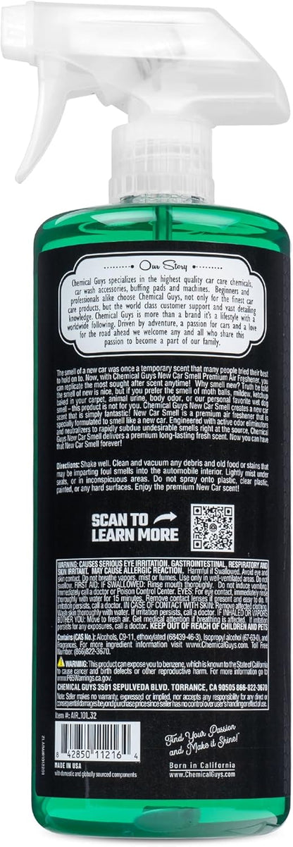Chemical Guys New Car Smell Air Freshener and Premium Odor Eliminator Refreshes & Neutralizes Odors, Great Car Fresheners for Trucks, SUVs, RVs, and More - 16 oz