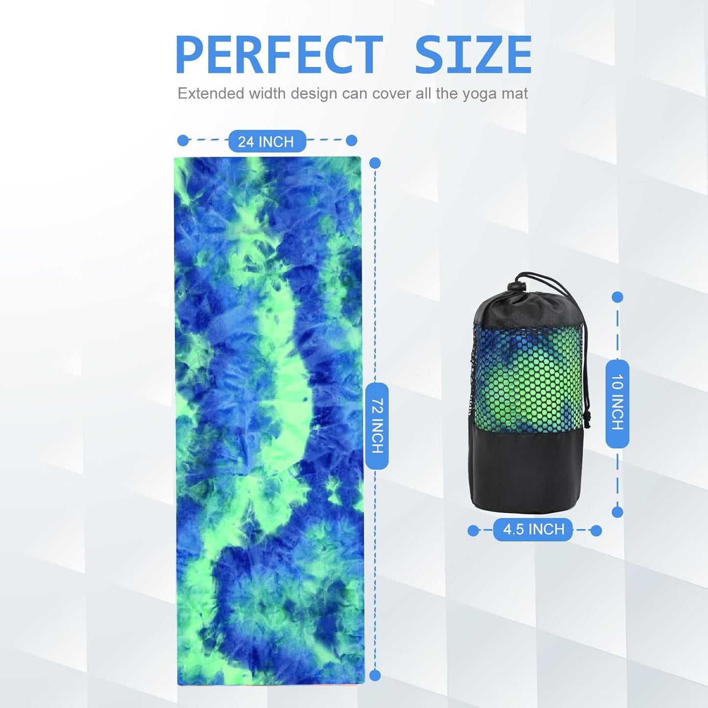 Eunzel Yoga Towel,Hot Yoga Mat Towel with Grip Dots Sweat Absorbent Non-Slip for Hot Yoga, Pilates and Workout 24" x72", Purple & Blue