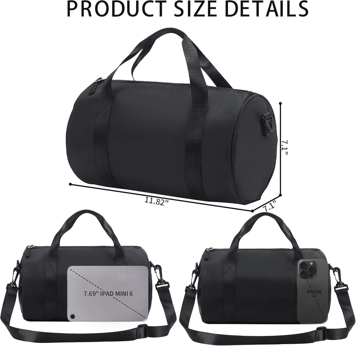 Ballet Dance Bag Mini Gym Bag Lightweight Small Duffle Bag 10L Cute Crossbody Bag for Yoga Swimming Sport (Black)