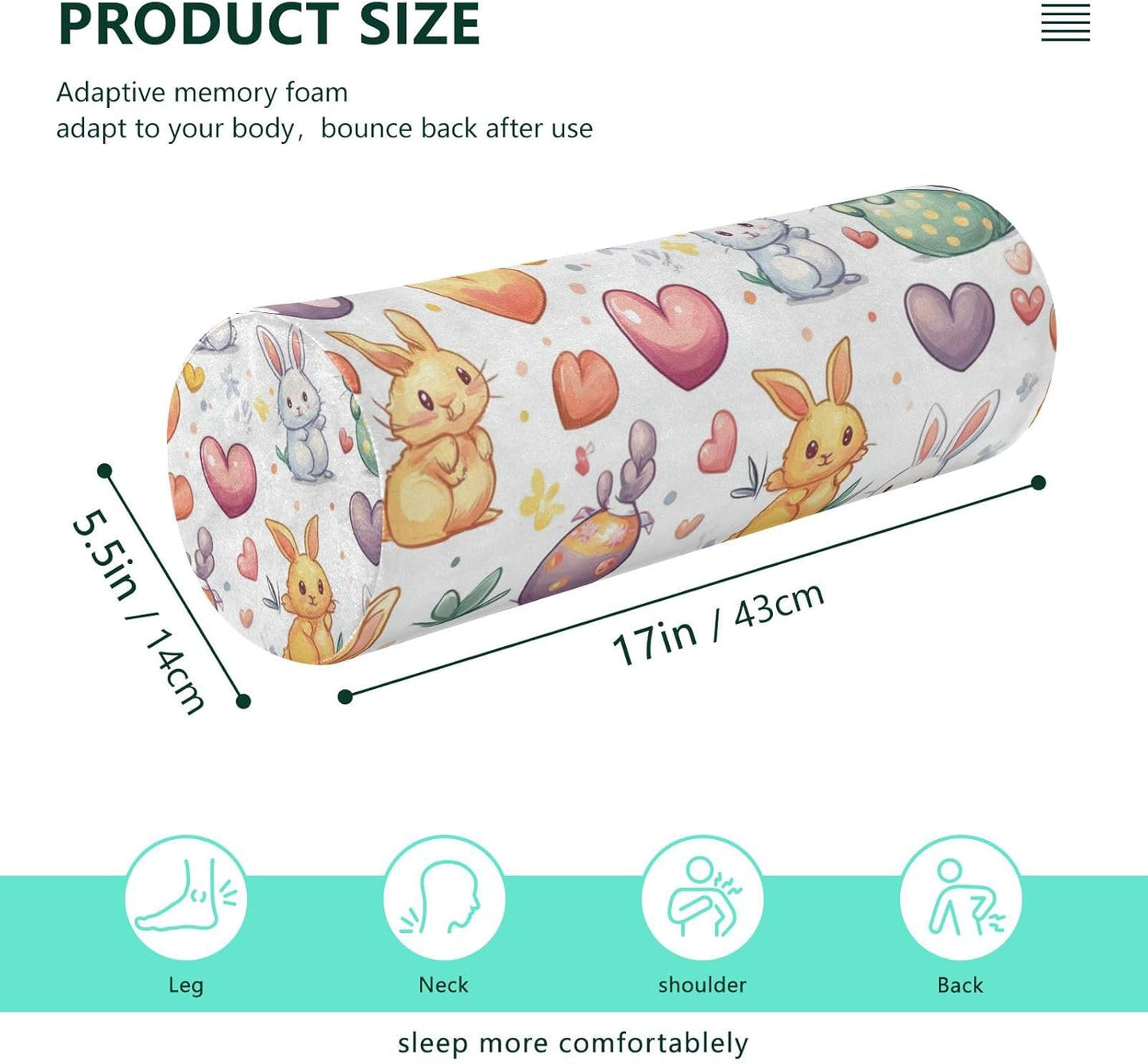 c Neck Roll Pillow Bolster Round Health Memory Foam Long Cervical Cylinder Pillows with Removable Washable Cover for Body Bed Legs Back Yoga - Colors B