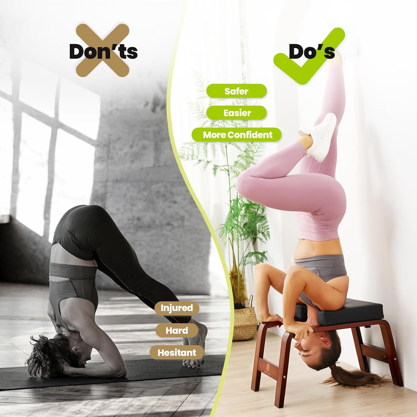 Yoga Headstand Bench, Stand Yoga Chair for Balance Training, Core Strength Building, Upside Down Chair for Relaxation, Handstand Trainer Inversion Chair for Home Gym (Wood White)