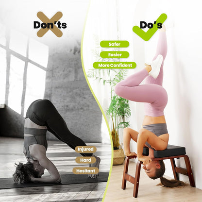 Yoga Headstand Bench, Stand Yoga Chair for Balance Training, Core Strength Building, Upside Down Chair for Relaxation, Handstand Trainer Inversion Chair for Home Gym (Wood White)