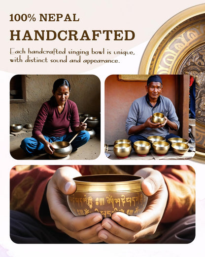 Tibetan Singing Bowls, Authentic Meditation Sound Bowls Handcrafted in Nepal for Yoga, Chakra Healing, Mindfulness, Self Care Spiritual Gifts for Women