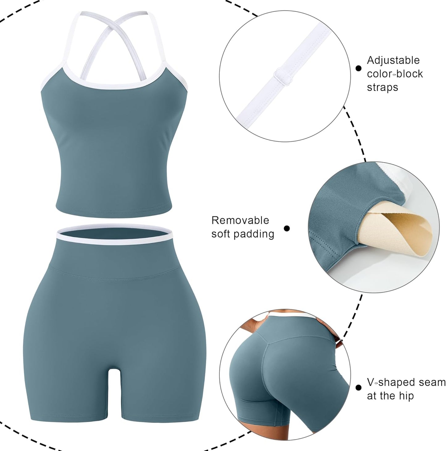 UOUA Womens Workout Set 2 Piece Gym Outfit High Waisted Tummy Control Shorts Halter Padded Sports Bra Tank Athletic Yoga Wear