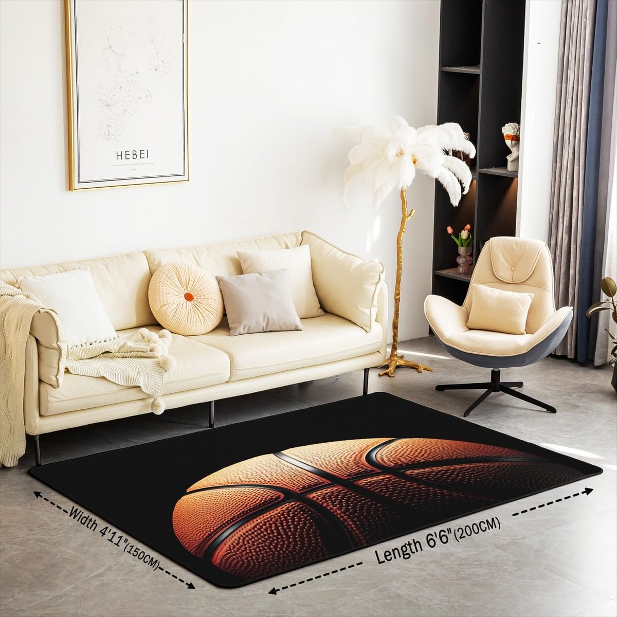 jejeloiu Basketball Living Room Rugs for Bedroom 5x7 Kids Gaming Sports Decor Carpet for Boys Girls Teens Ball Games Area Rug Soft Gift for Basketball Lover Grey and Black Room Decor