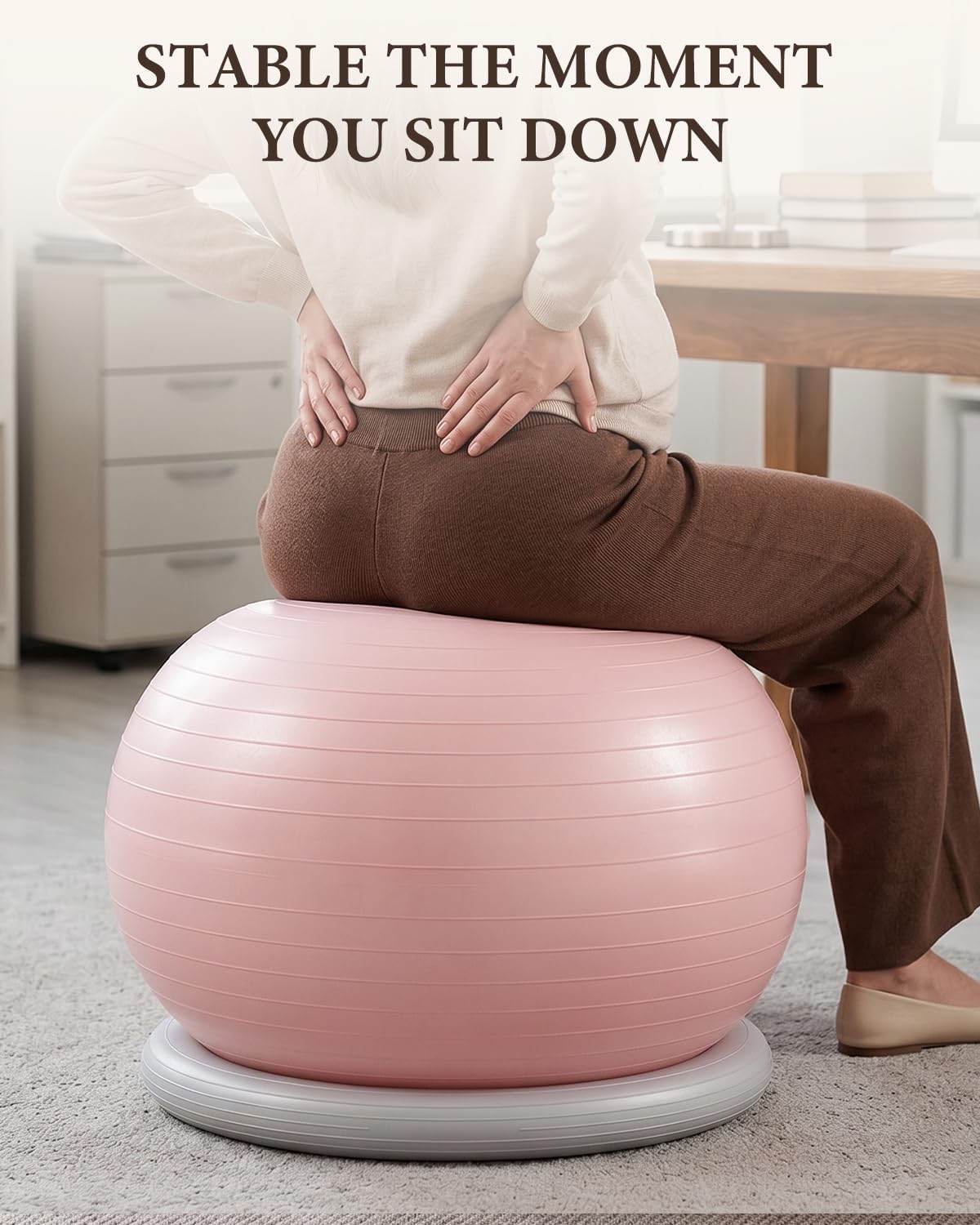 Trideer Exercise Ball for Office Desk, Yoga Ball Chair to Relieve Back Pain, Stability & Fitness Ball Seat with Base, Home Gym Core Workout, Abs, Stretching & Therapy