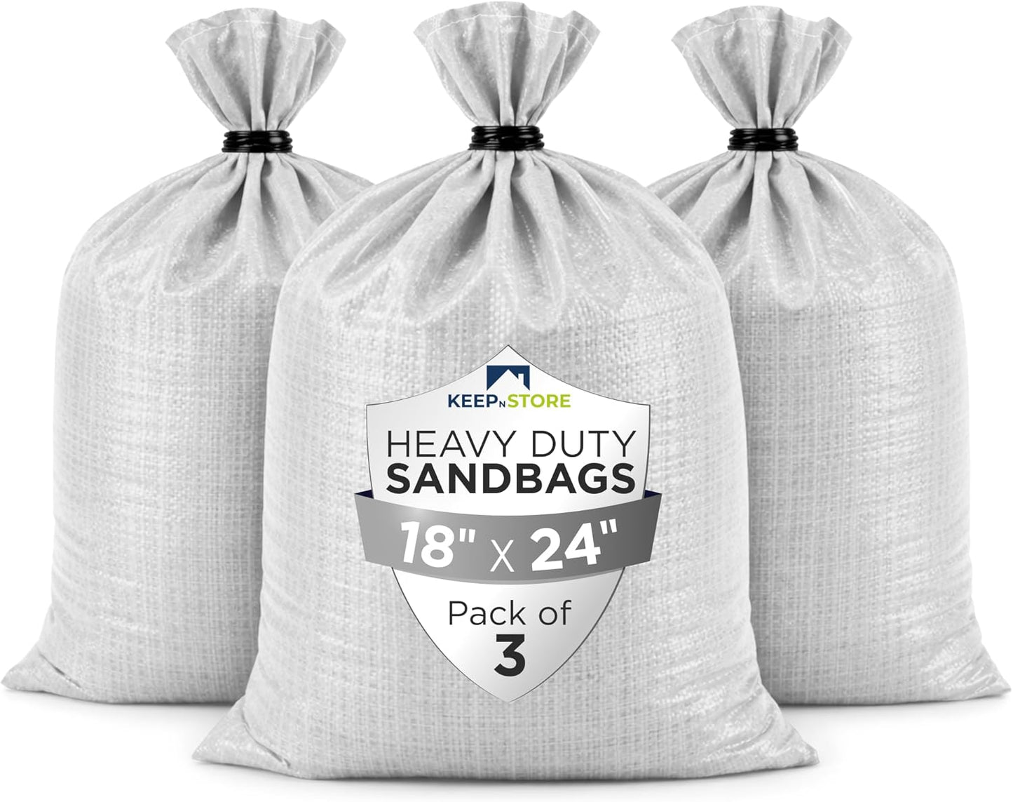 Heavy Duty Sand Bags Pack of 3, White Empty Sandbags with Built-In Ties, Woven Polypropylene UV Protection 1600 Hours, Fillable Sand Bags for Flood Control, Weight, 10x14 inches, 15 Pounds Volume