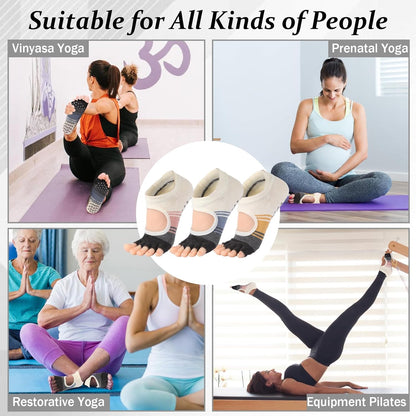 Pilates Socks with Grips for Women,Yoga Socks, Non-Slip Yoga Sock with Toe Separators, Pilates Non Slip Sock