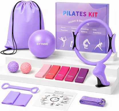 Home Pilates Kit for Women - 14 Pcs Pilates Equipment Set with Pilates Ring and Ball, 5 Resistance Bands Etc Accessories for Beginners Home Workouts - Includes Workout Guide