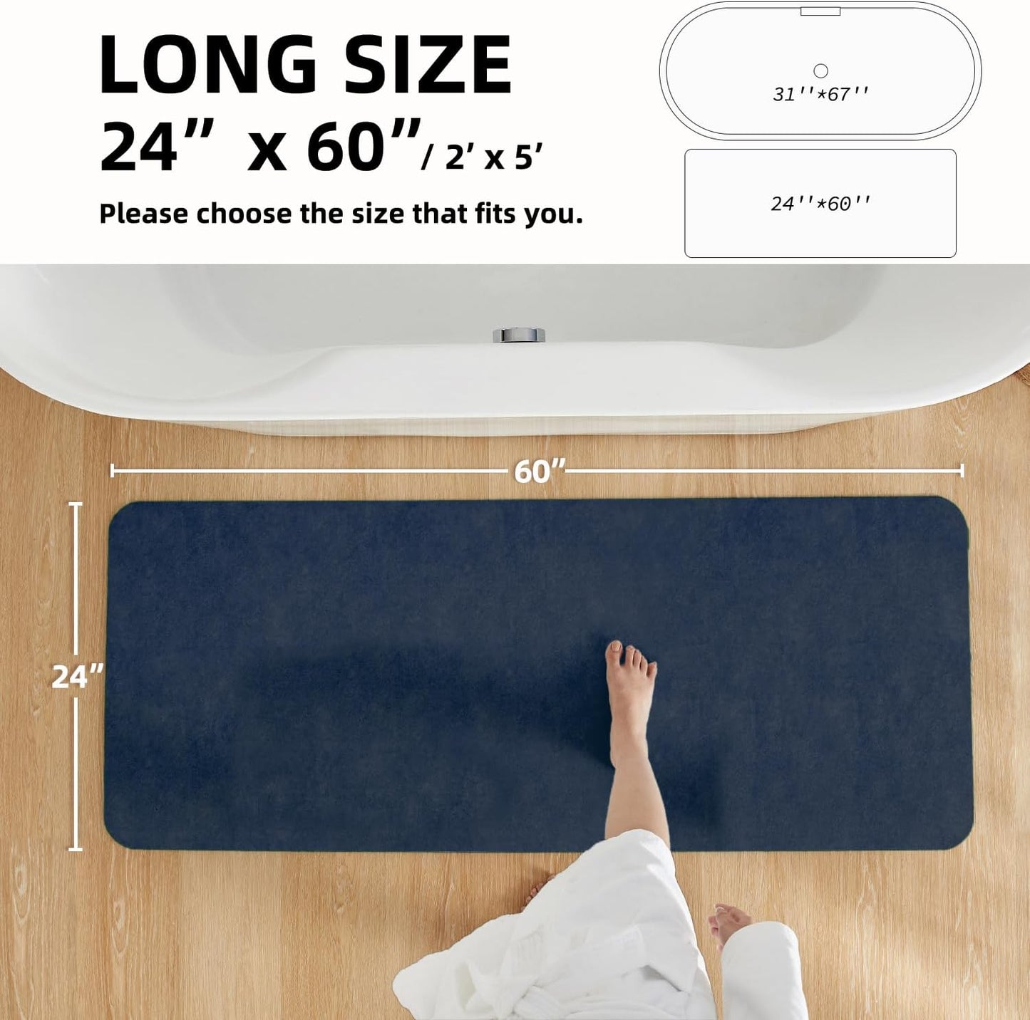 TYUU Bath Mat, Bathroom Rugs Non Slip Washable Thin Absorbent Quick Dry Bath Mat Fits Under Door Bathroom Floor Mat Perfect for Bath, Shower, or Sink 24"x36" Dark Grey