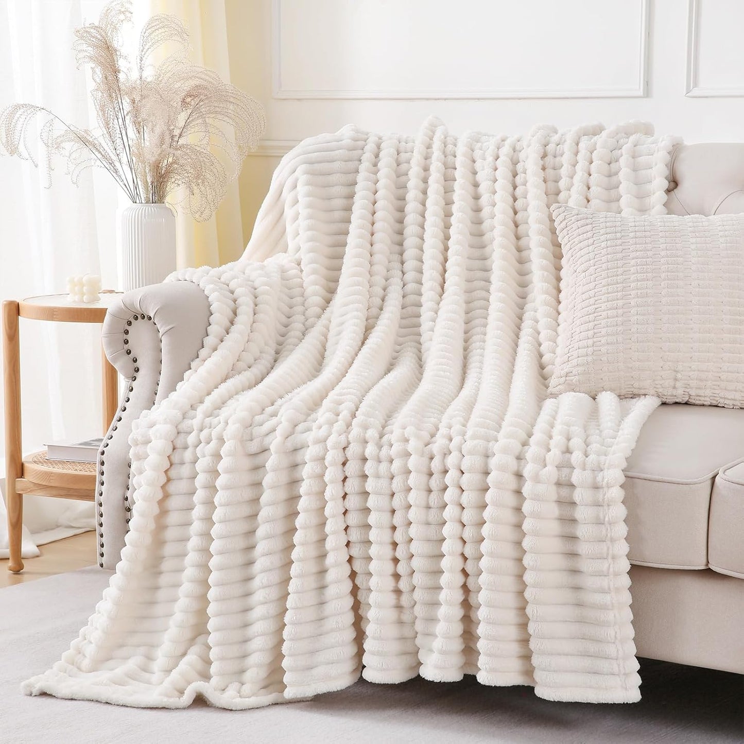 Khaki Throw Blanket for Couch Sofa 50x60 inches Striped Fleece Blankets Room Home Decor Lightweight Plush Soft Cozy Gifts for Women Mom Girls