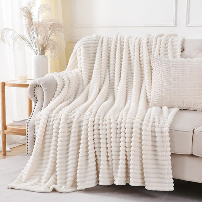 Khaki Throw Blanket for Couch Sofa 50x60 inches Striped Fleece Blankets Room Home Decor Lightweight Plush Soft Cozy Gifts for Women Mom Girls