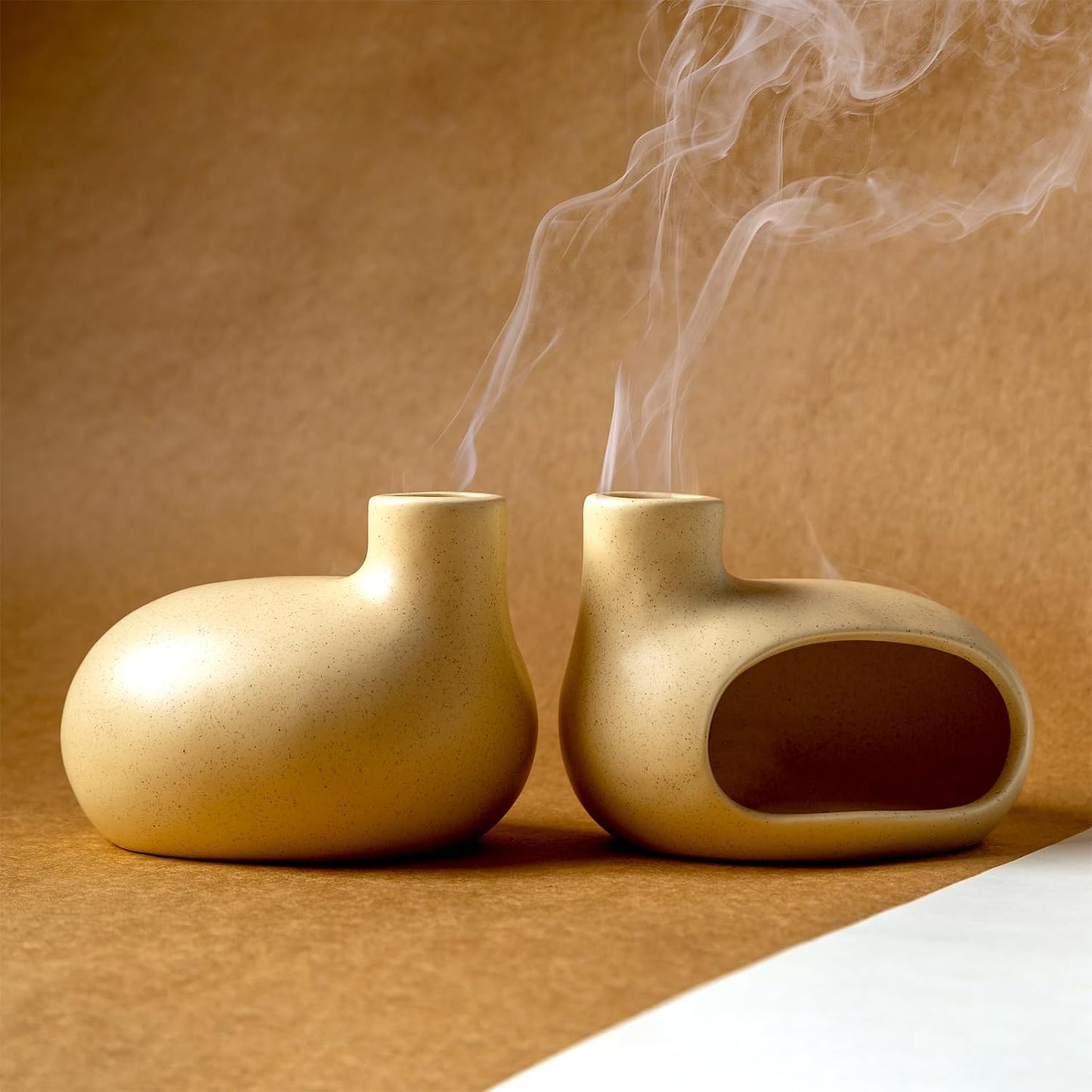MOUGIGI Terracotta Palo Santo Holder - Modern Chiminea Incense Burner for Yoga, Meditation, and Energy Cleansing - Wood Sticks Dish, Sage Ash Catcher, Smudge Bowl, Cone Burner - Unique Meditation Gift