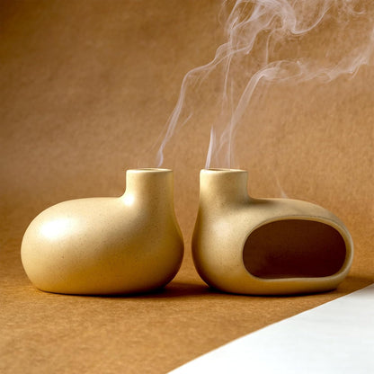 MOUGIGI Terracotta Palo Santo Holder - Modern Chiminea Incense Burner for Yoga, Meditation, and Energy Cleansing - Wood Sticks Dish, Sage Ash Catcher, Smudge Bowl, Cone Burner - Unique Meditation Gift