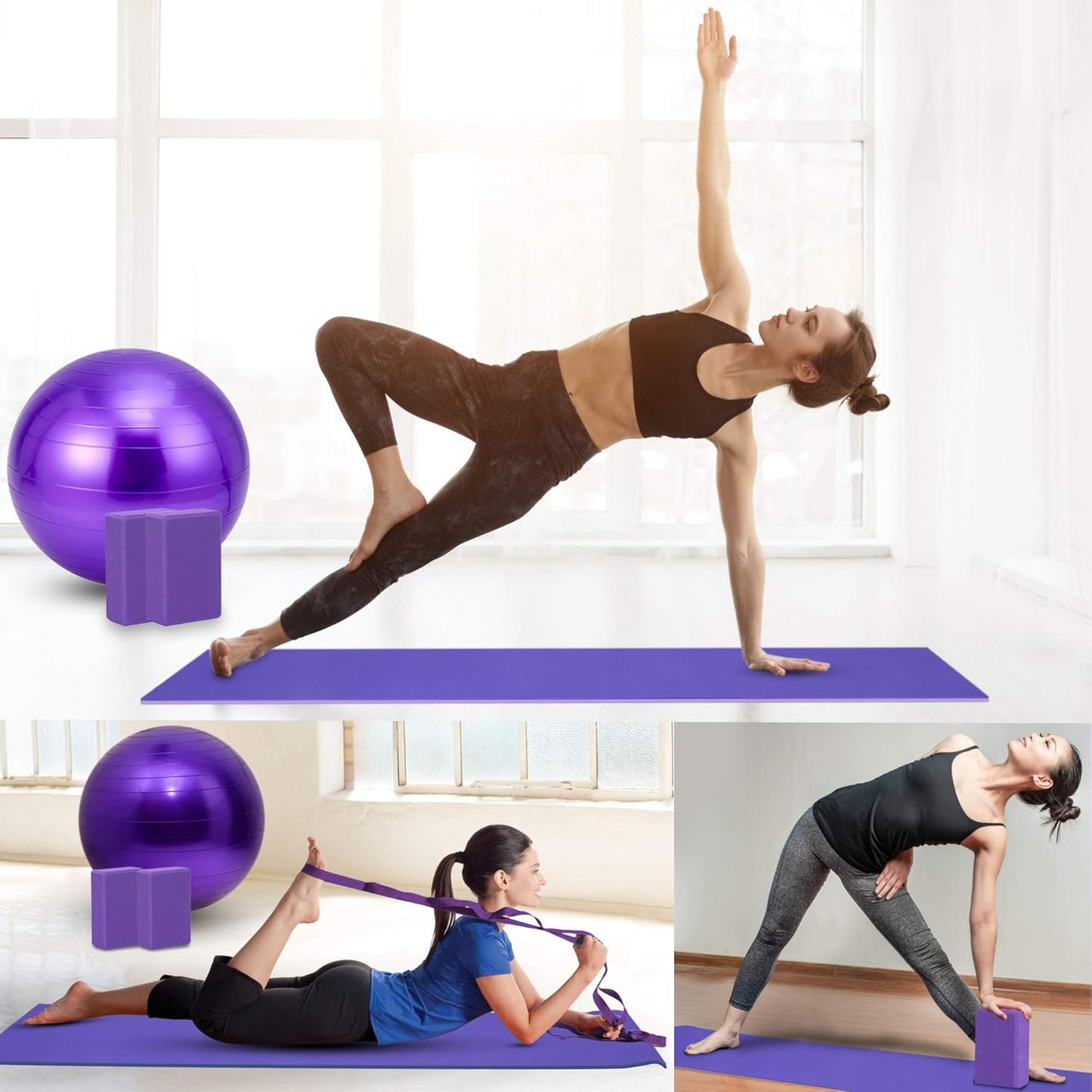 Yoga Starter Kit - 11-Piece Set with Yoga Blocks, Strap, Ball, Mat, Carrying Strap, Net Bag, Cooling Towel