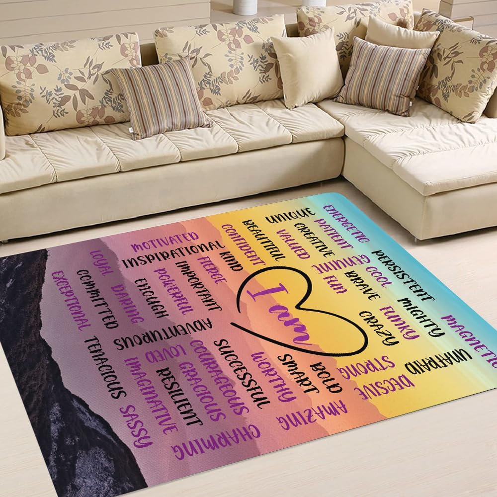 Chakra Area Rug, Meditation & Yoga Carpet for Living Room, Bedroom Mandalas Boho Style Non-Slip Machine Washable Rugs for Women Adults Yoga Lovers Bohemian Floor Mat Office Decor (YOGA-DS01)