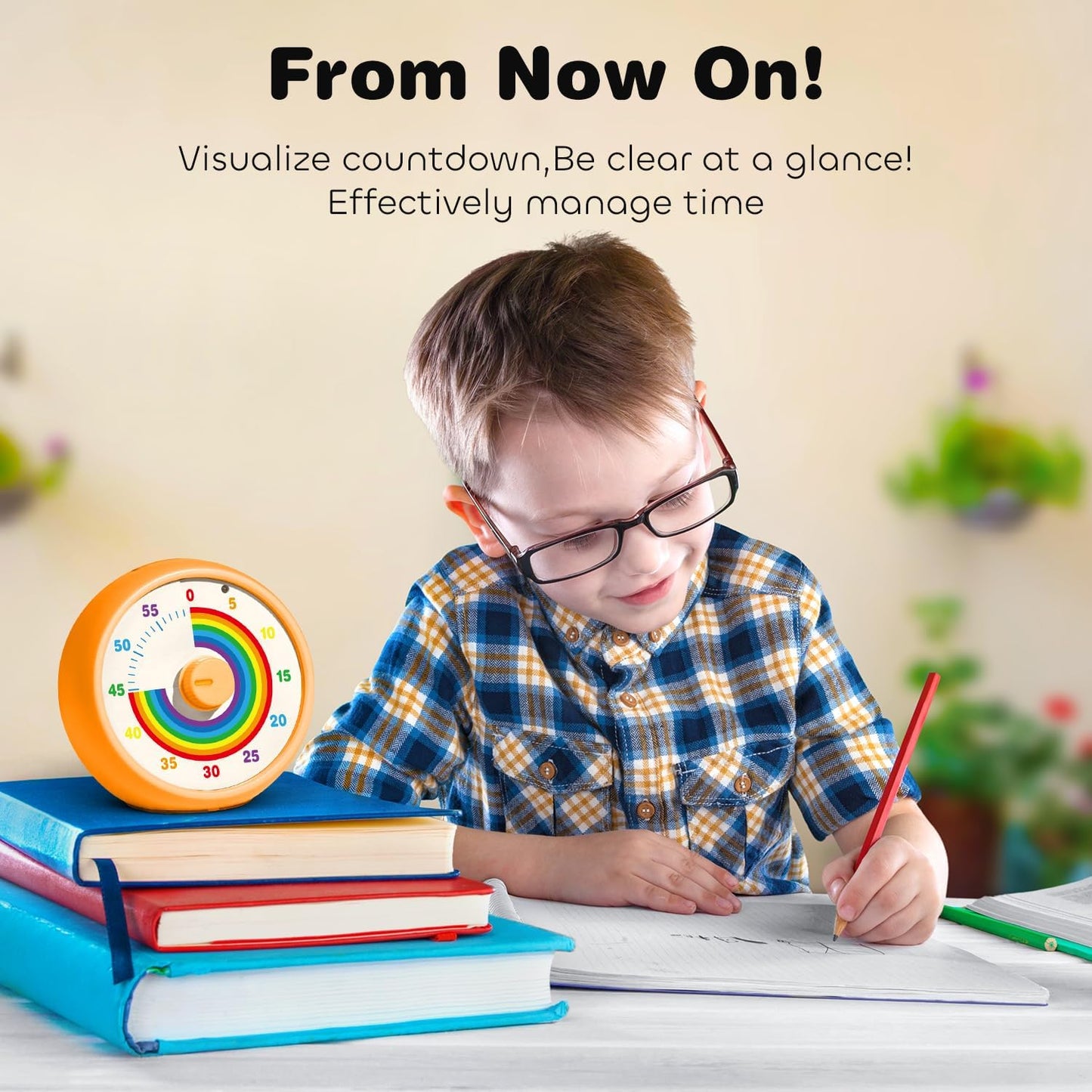 Visual Timer for Kids, 60-Minute Countdown Timer for Classroom Office Kitchen, Desk Timer Kids Time Management Tools with Silent Operation, Pomodoro Time Rainbow Pattern (Pink)