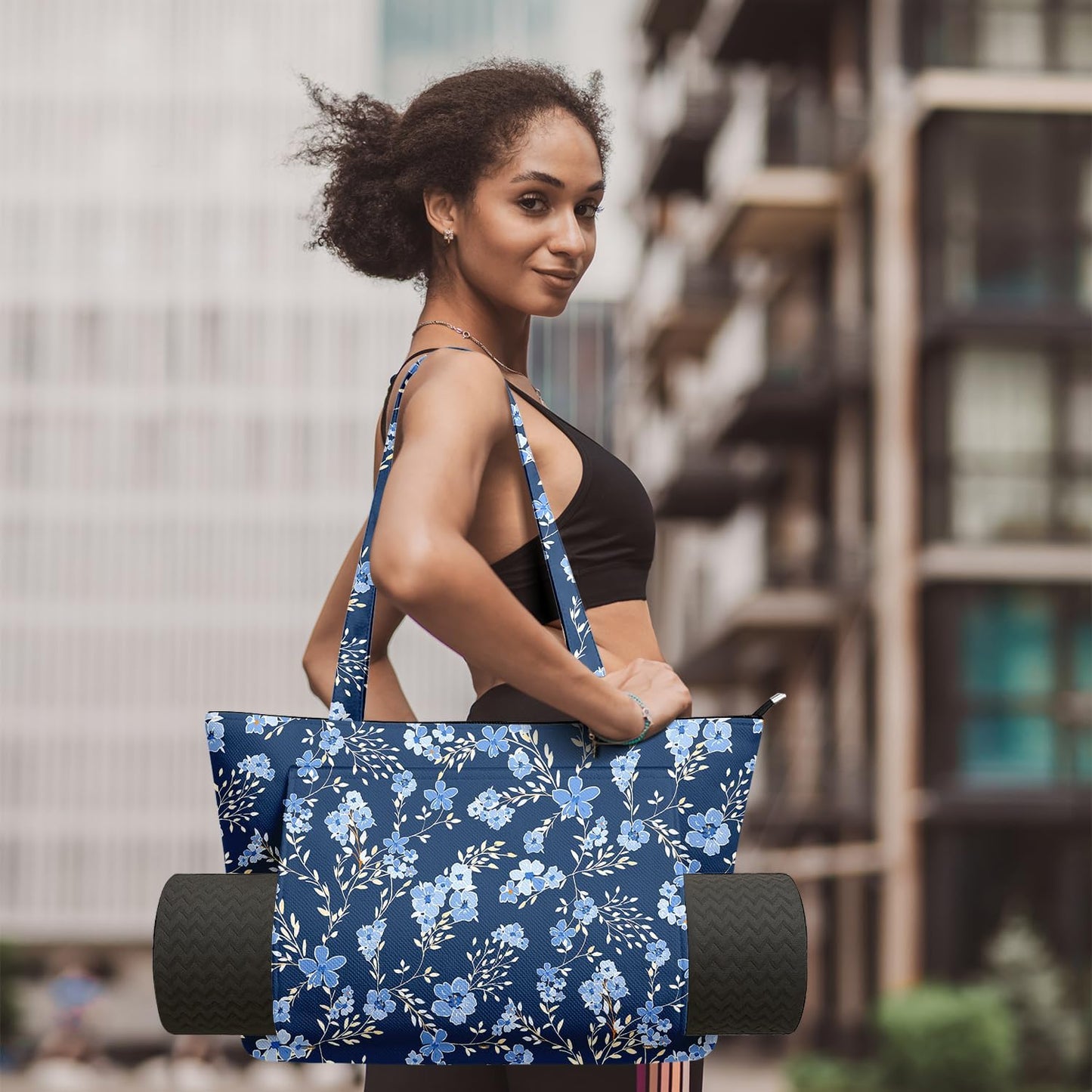 Yoga Bag for Women, Large Canvas Yoga Mat Tote Bag with Yoga Mat Carrier - Large Mat Pocket Fitness Tote for Pilates, Gym, Travel, Office & Beach