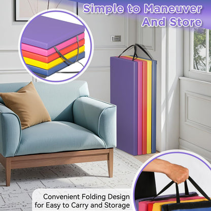 Gymnastics Tumbling Mat Portable Gymnastics Mat Foldable Tumbling Mat 2ft W 6ft L/4ft W 6ft L/4ft W 8ft L/4ft W 10ft Exercise Mat Yoga Mat with Carrying Handles for Yoga Gymnastics