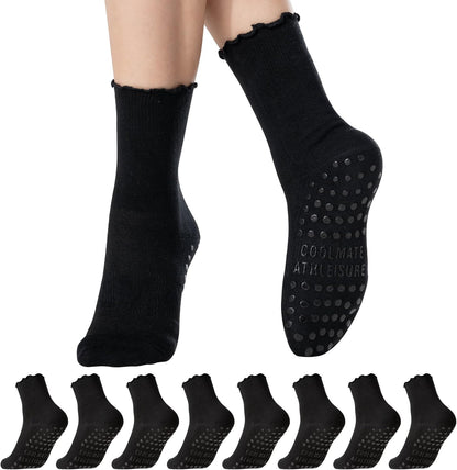 COOLMATE Pilates Socks with Grips for Women, Yoga Socks, Crew Non Slip Women for Barre, Pilates Gifts for Women - Colors A