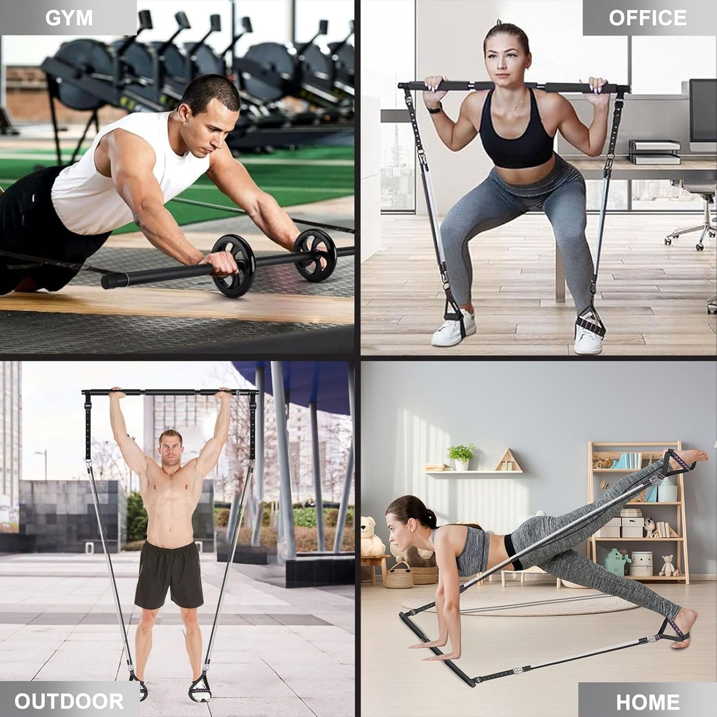 BBTOPS Pilates Bar Kit with Resistance Bands,Ab Roller,2 in 1 Foot Strap & Handle,Door Anchor Pilates Equipment with Resistance Bands, Portable Home Gym Yoga Fitness Bar for Women & Men