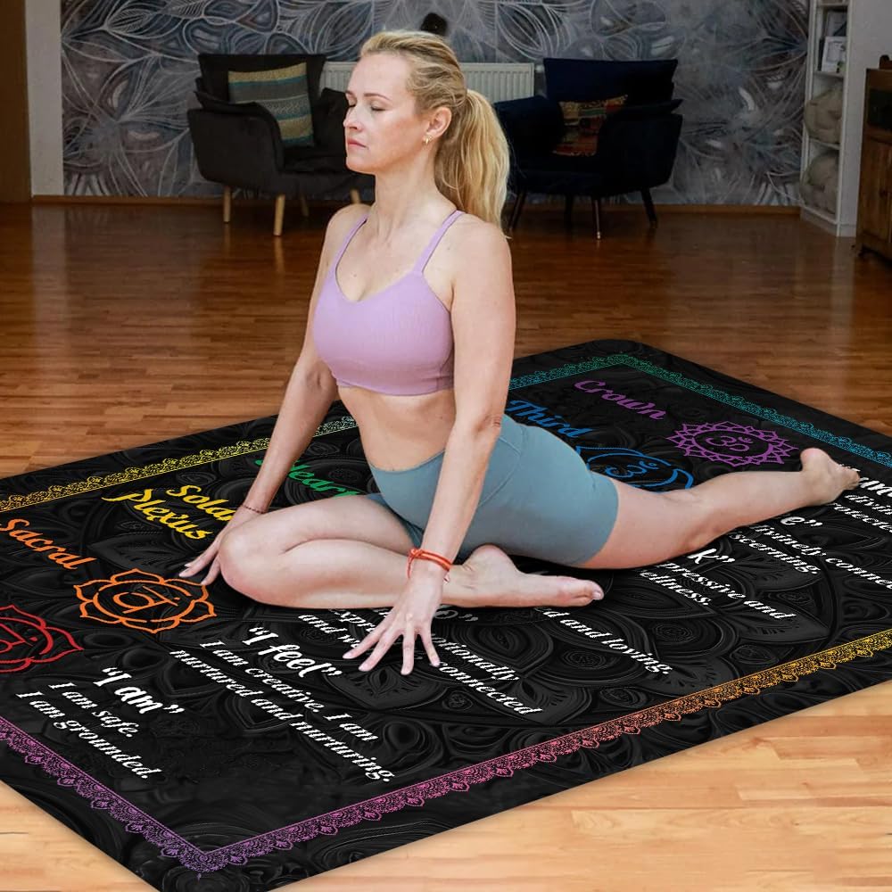 Chakra Area Rug, Meditation & Yoga Carpet for Living Room, Bedroom Mandalas Boho Style Non-Slip Machine Washable Rugs for Women Adults Yoga Lovers Bohemian Floor Mat Office Decor (YOGA-DS01)