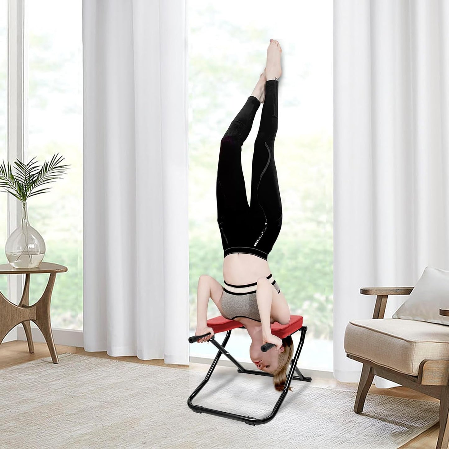 Yoga Headstand Bench, Multi-Functional U-Shaped Stool Chair 330.7 LBS Capacity Double Armrest Yoga Inversion Chair Headstand Trainer for Relieve Stress Improve Sleep & Digestion
