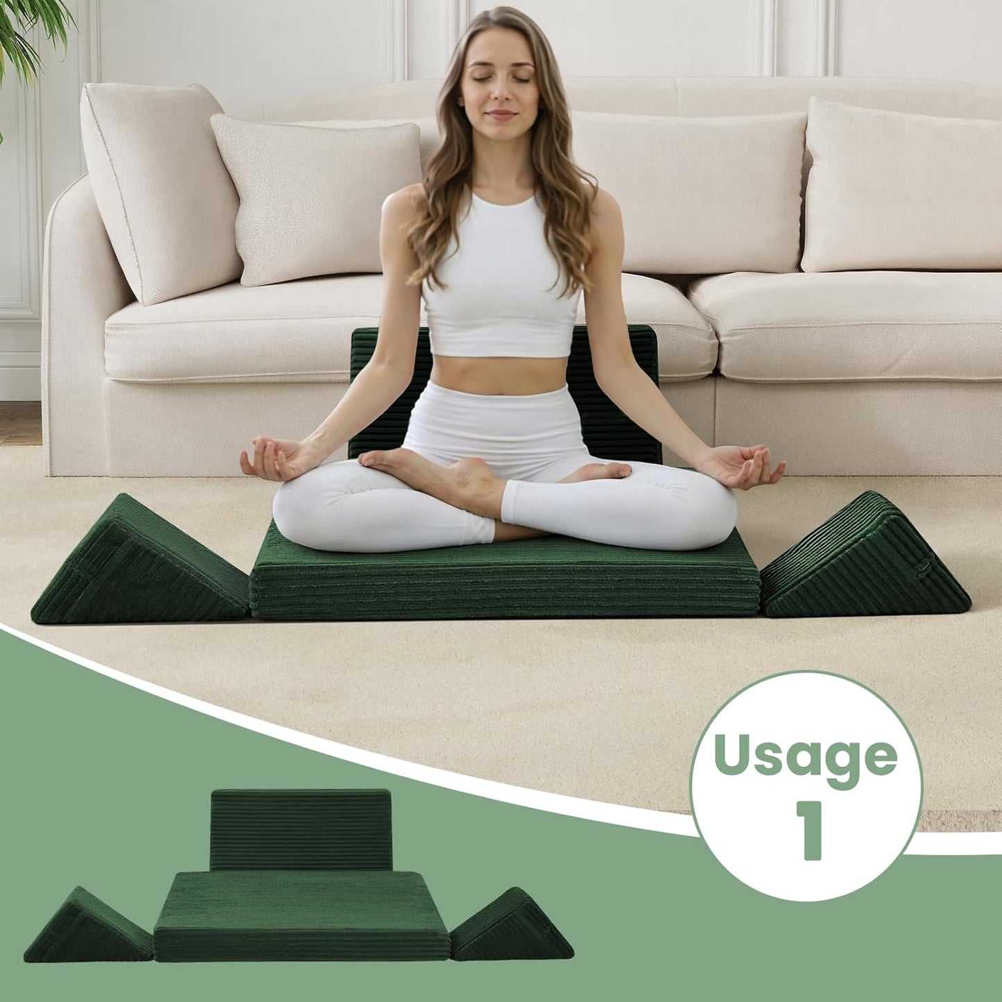 Meditation Cushion Set, Meditation Pillow for Sitting on Floor, Large Yoga Pillow with Knee Support, Washable Zafu Meditation Mat, 3 Shapes Floor Pillow for Adults, Dark Grey