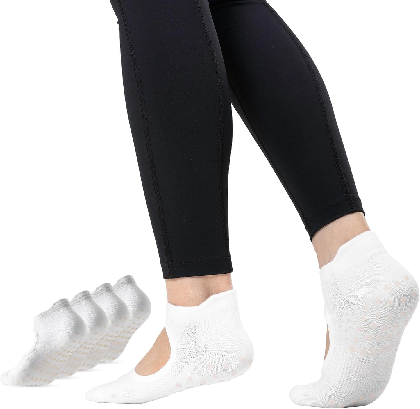 COOLMATE Pilates Socks with Grips for Women, Yoga Socks, Crew Non Slip Women for Barre, Pilates Gifts for Women - Colors B
