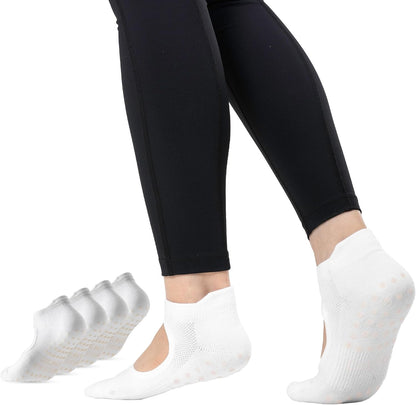 COOLMATE Pilates Socks with Grips for Women, Yoga Socks, Crew Non Slip Women for Barre, Pilates Gifts for Women - Colors B