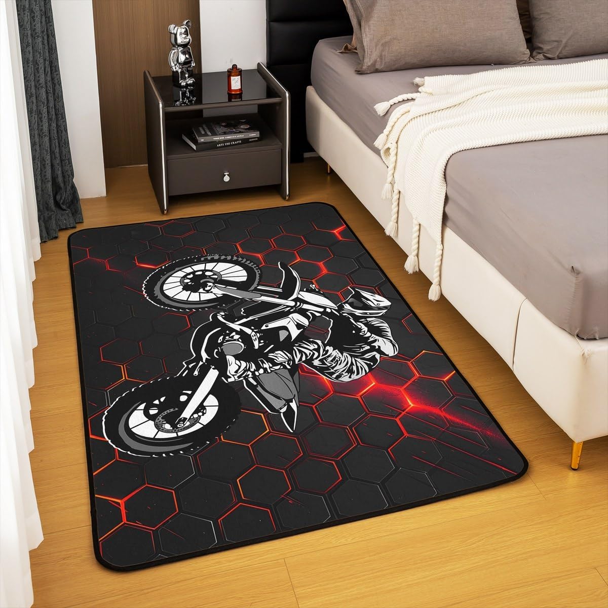 Feelyou Dirt Bike Area Rug 3x5 Kids Extreme Sports Green Honeycomb Living Room Rugs for Bedroom Boys Girls Teens Racing Motocross Rider Decorative Carpet Rug Non-Slip Motorcycle Indoor Floor Mat
