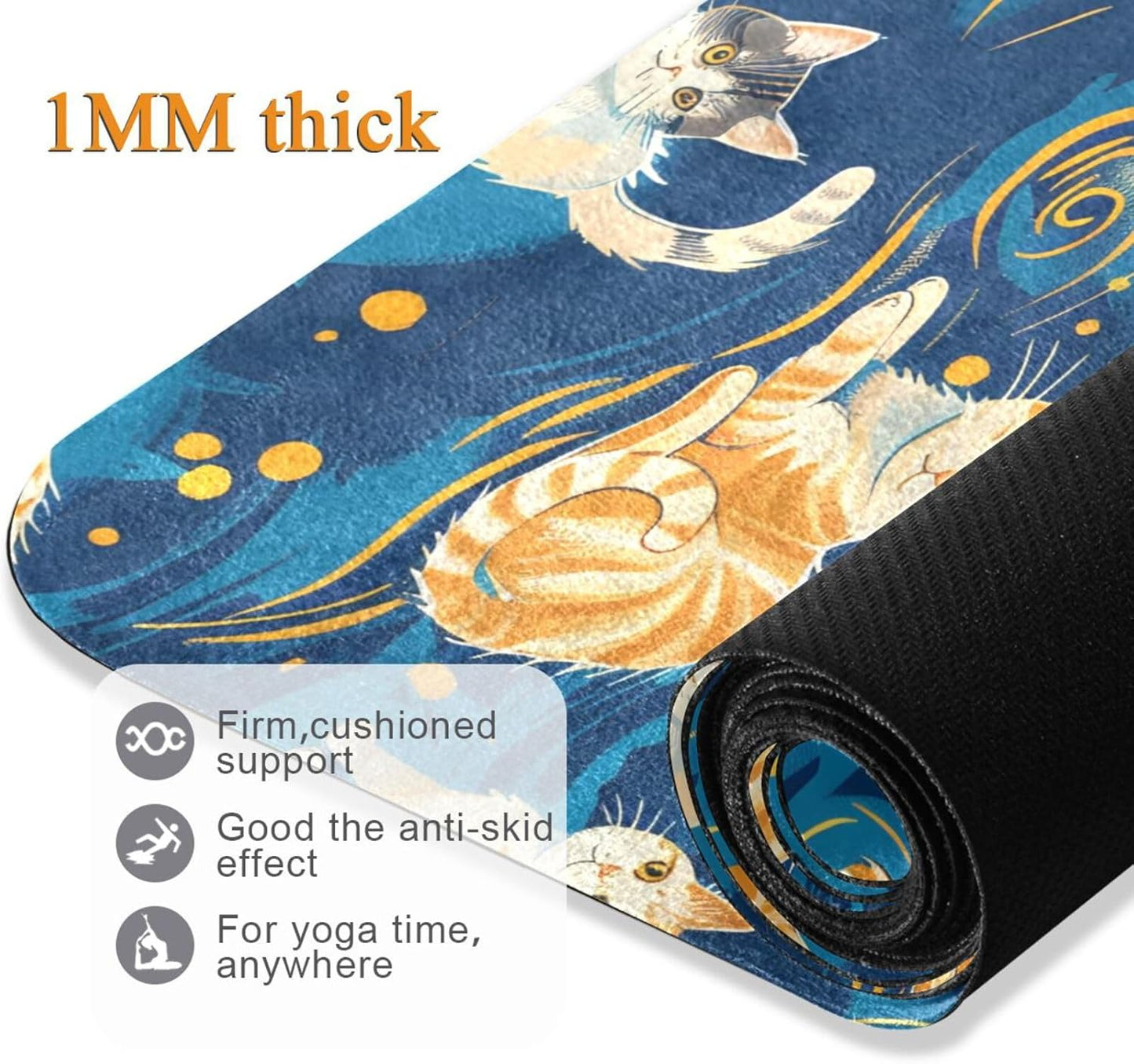 Starry Sky Cats Yoga Mat Non Slip Thick Kids Eco Friendly Rubber Workout Foldable Yoga Mat Women Exercise