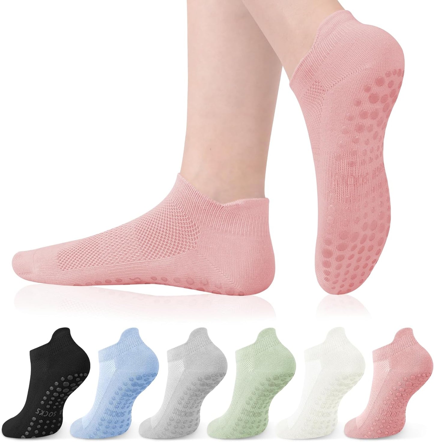 YSense 6 Pairs Pilates Socks with Grips for Women Non Slip Grip Socks Yoga Socks for Ballet Athletic Workout Hospital